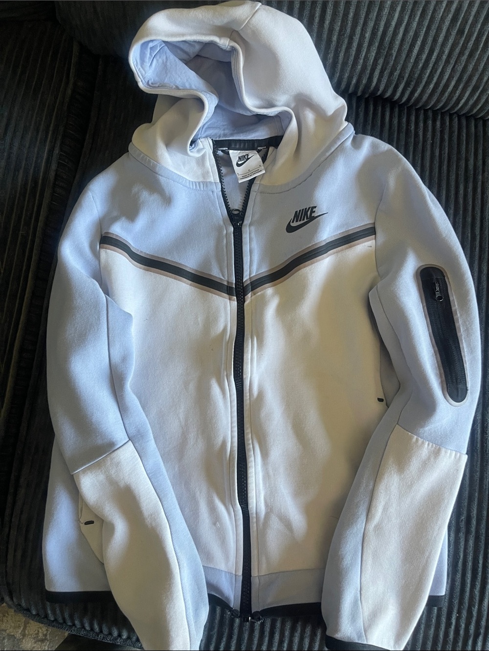 Nike Tech Light Blue, White and Black Hooded Zip Jacket YOUTH